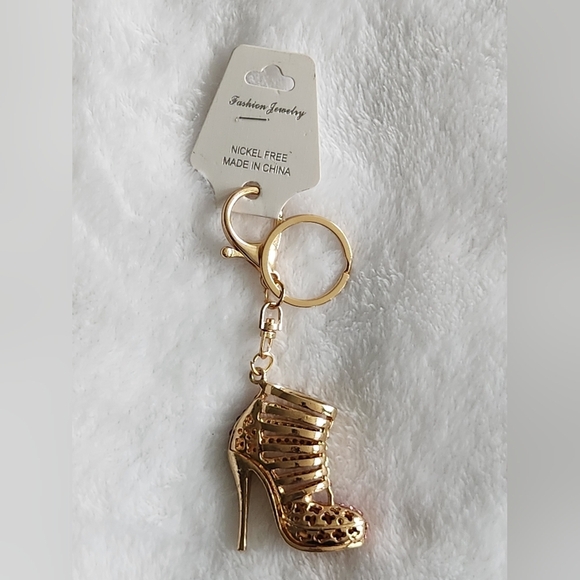 High Heel Gold and Pink Sparkling Rhinestone Keychain Bag Charm - Picture 3 of 8